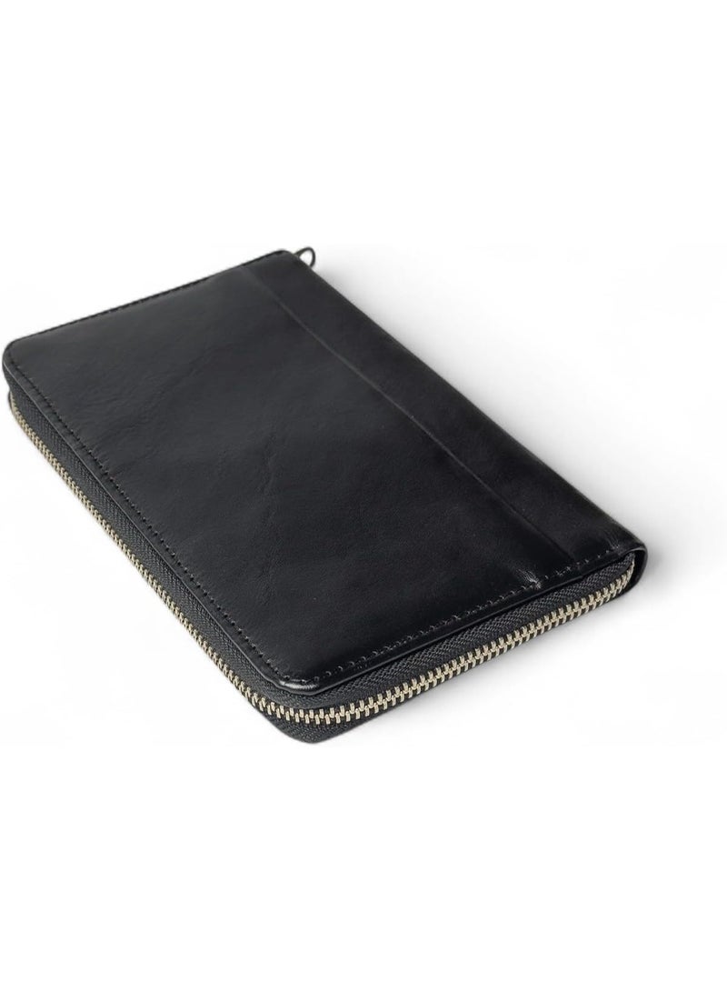 Emery Leather Travel Wallet Organizer, Zip-Around Passport Holder with Card Slots, Cash Storage & Secure Travel Document Case (Black) - Image 5